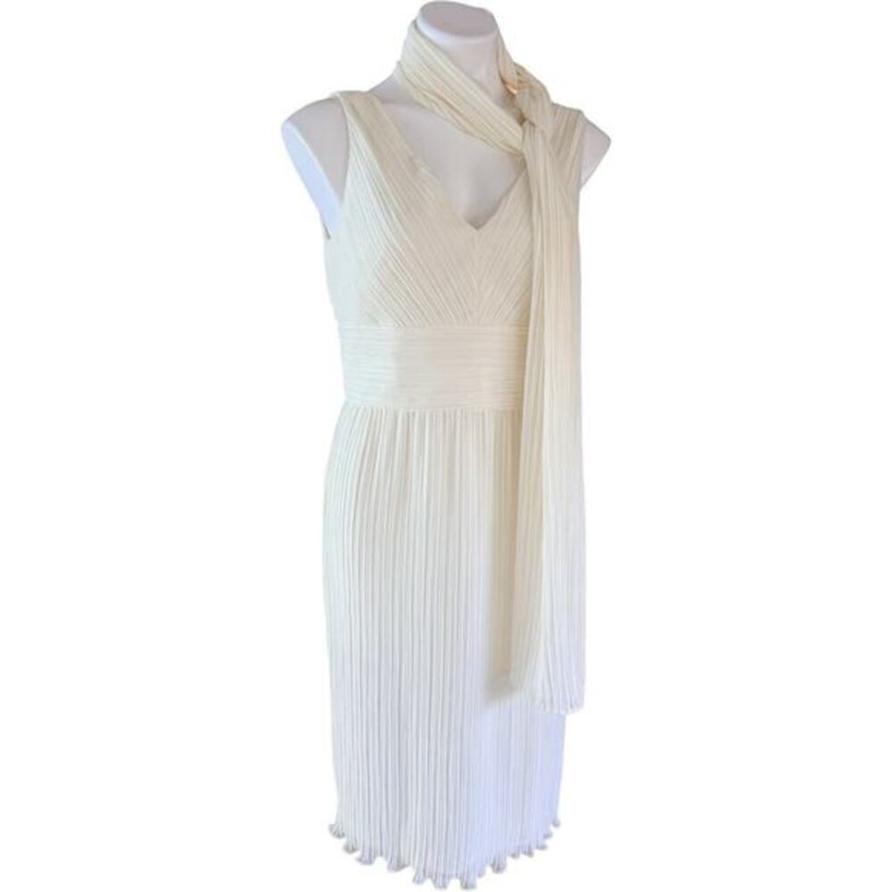 Talbots NWT Size 8 Ivory Pleated Grecian Goddess Dress With Scarf